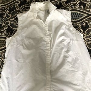 White sleeveless collared button down